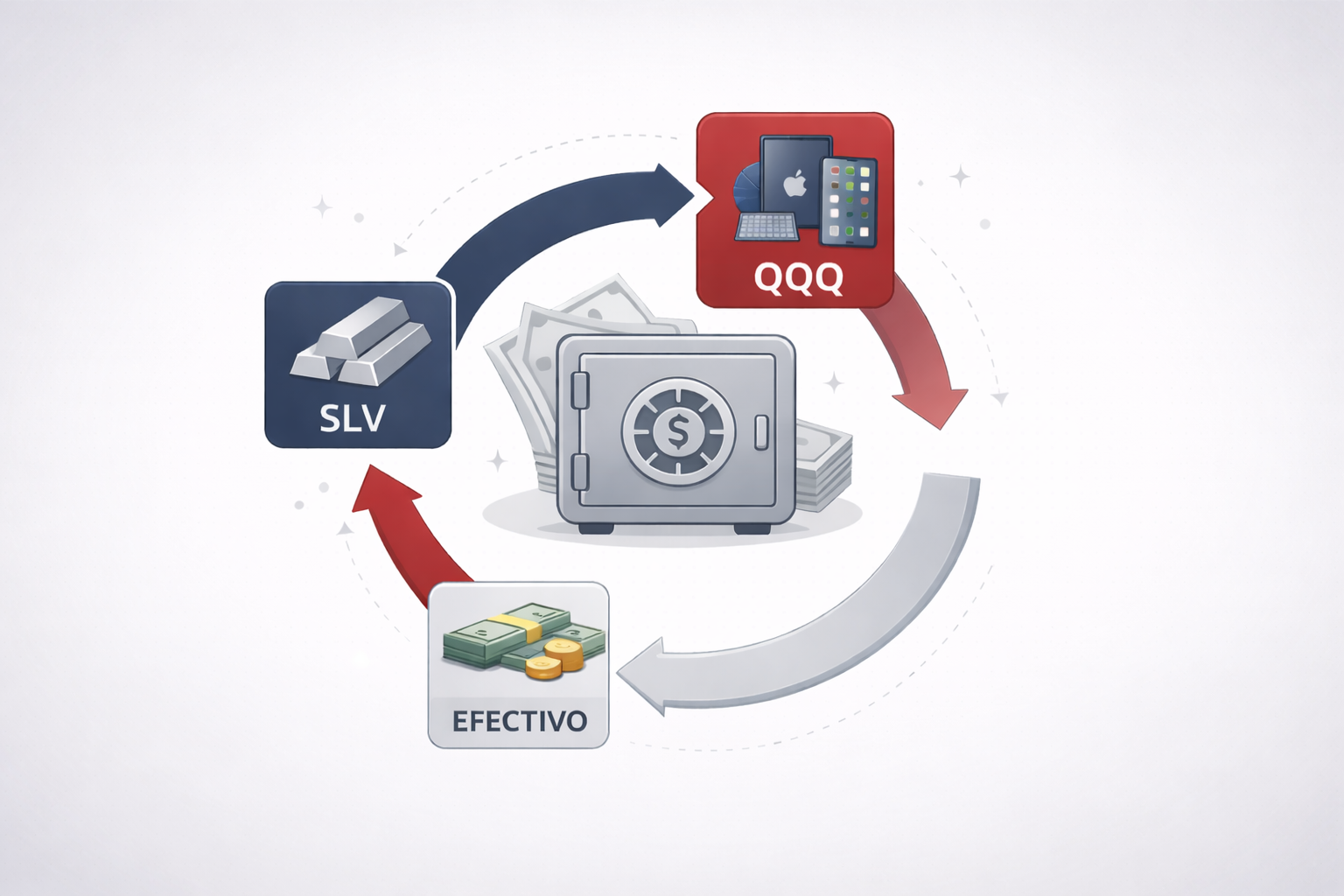 Rotación dinámica: QQQ / SLV / efectivo
